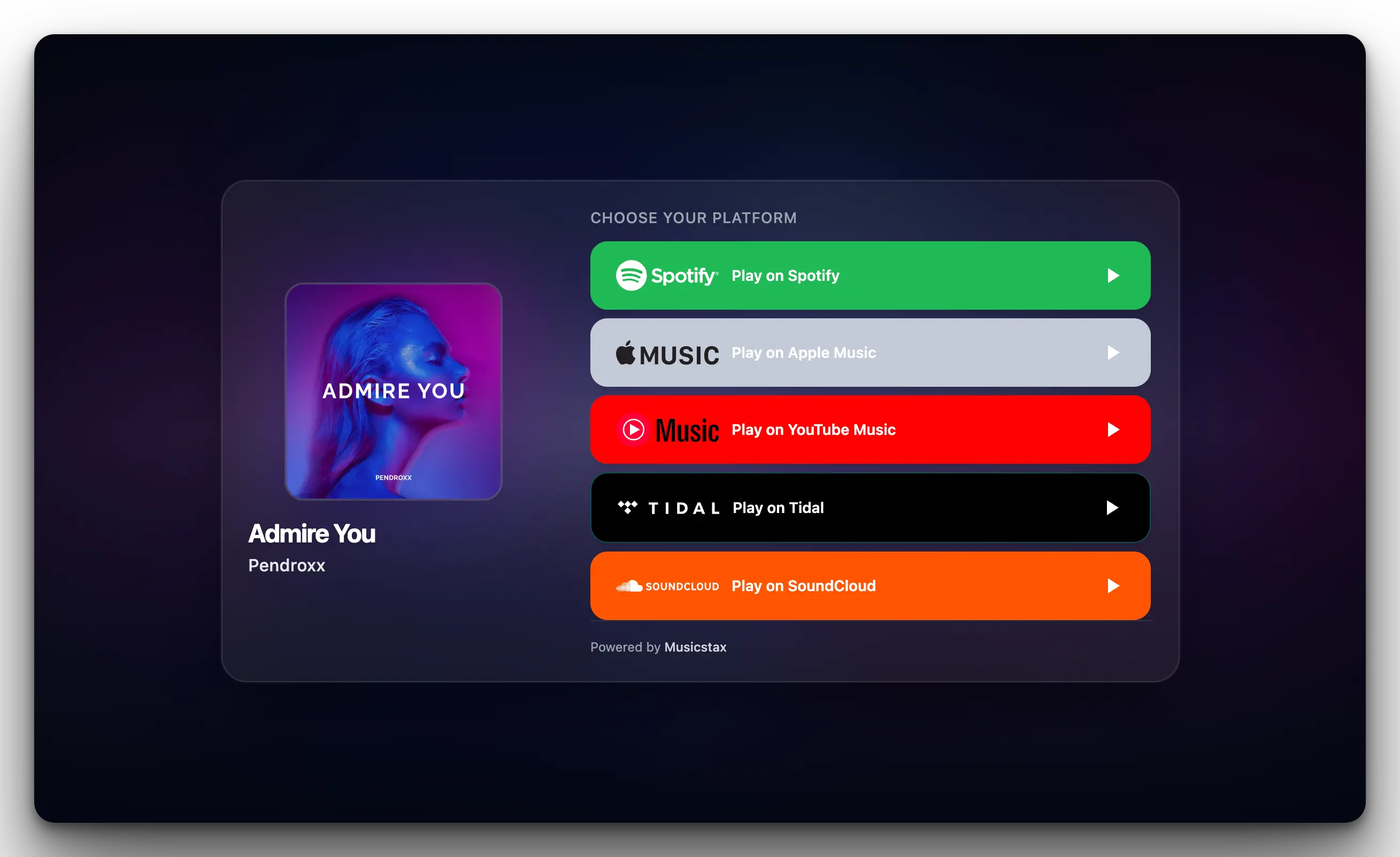 Musicstax Smart Link landing page on a wide screen
