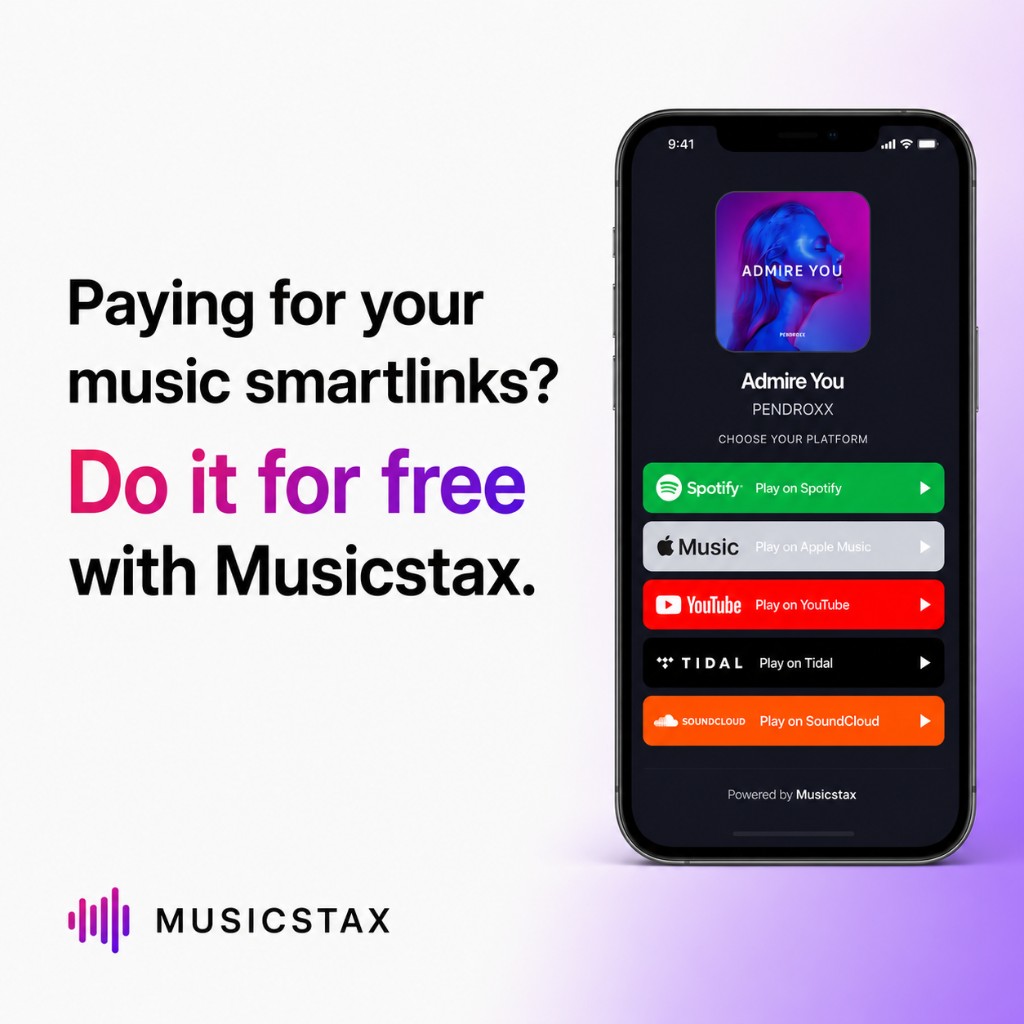 Musicstax Smart Link with Spotify, Apple Music, YouTube, Tidal and SoundCloud buttons